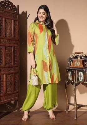 Green Printed Cotton Kurta Set