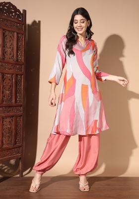 Pink Printed Cotton Kurta Set