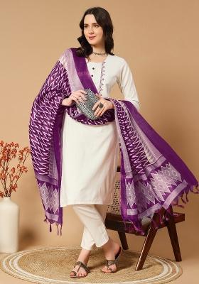 Off White Embroidery Cotton Kurta Set