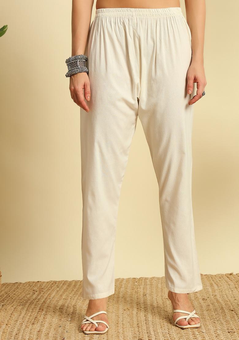 Cream Embroidery Cotton Kurta Set - Indya