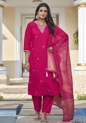 Pink Embroidery Cotton Kurta Set
