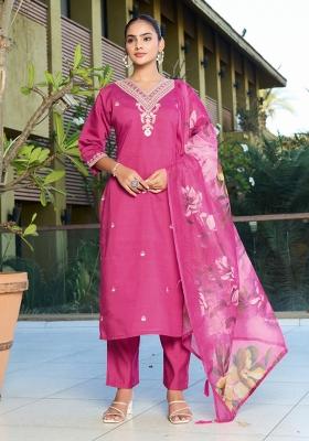 Pink Embroidery Cotton Kurta Set