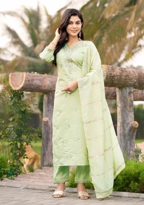 Green Embroidery Cotton Kurta Set