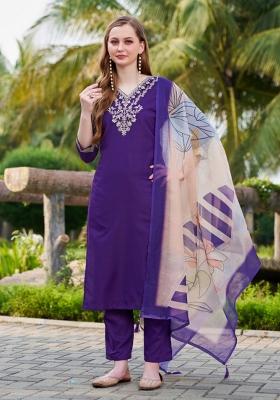 Violet Embroidery Cotton Kurta Set