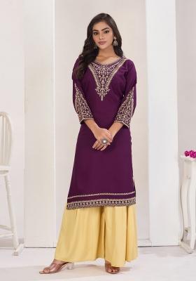 Purple Embroidery Rayon Kurta Set