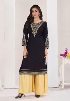 Black Embroidery Rayon Kurta Set