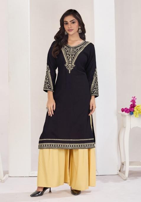 Black Embroidery Rayon Kurta Set