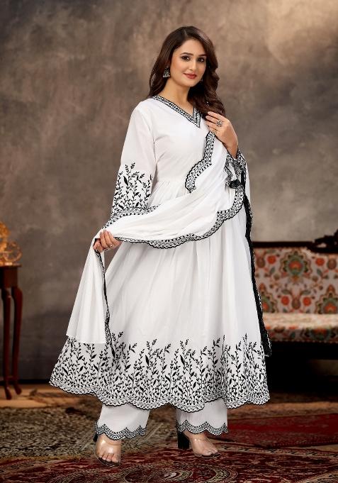 White Embroidery Cambric Kurta Set