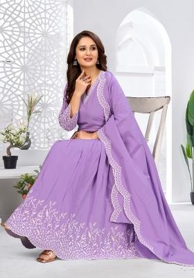 Light Lavender Embroidery Cambric Kurta Set