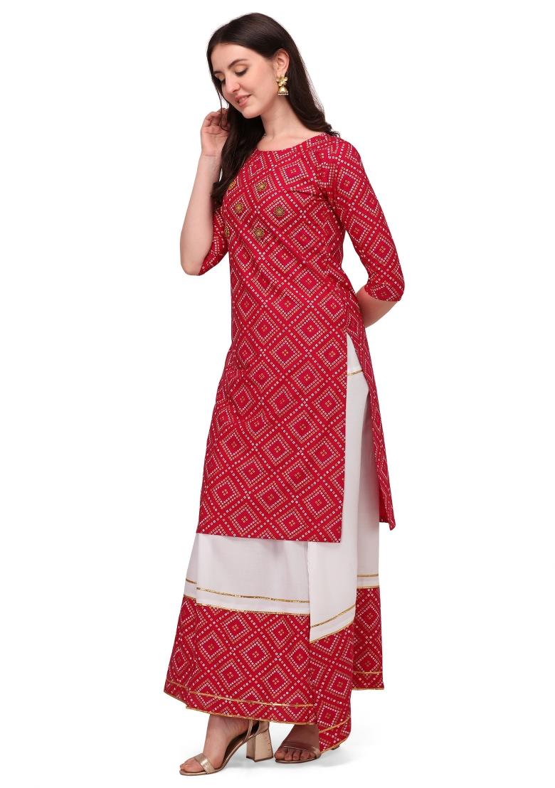 Rani Pink Embroidery Rayon Kurta Set - Indya
