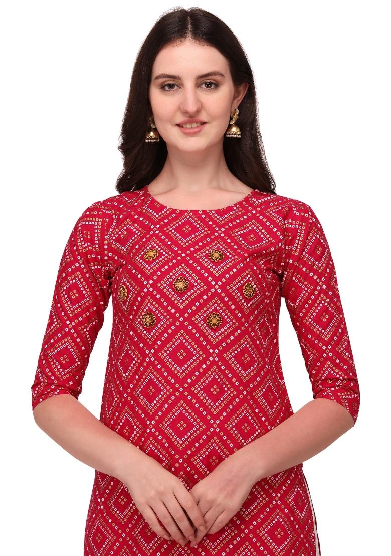 Rani Pink Embroidery Rayon Kurta Set - Indya