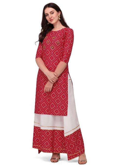 Rani Pink Embroidery Rayon Kurta Set