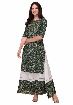 Dark Green Embroidery Rayon Kurta Set
