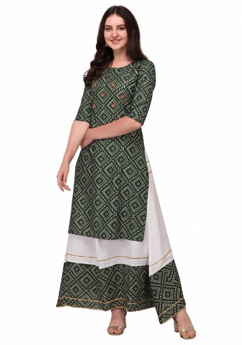 Dark Green Embroidery Rayon Kurta Set
