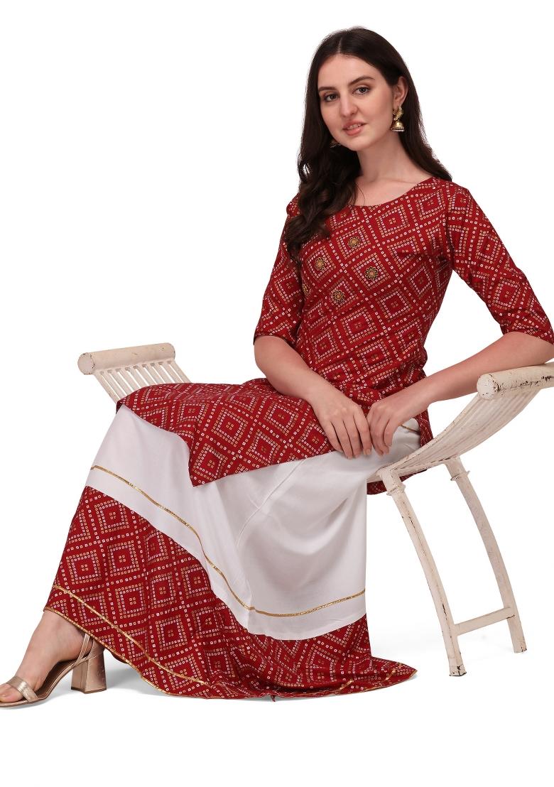 Maroon Embroidery Rayon Kurta Set - Indya