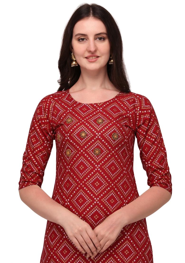 Maroon Embroidery Rayon Kurta Set - Indya