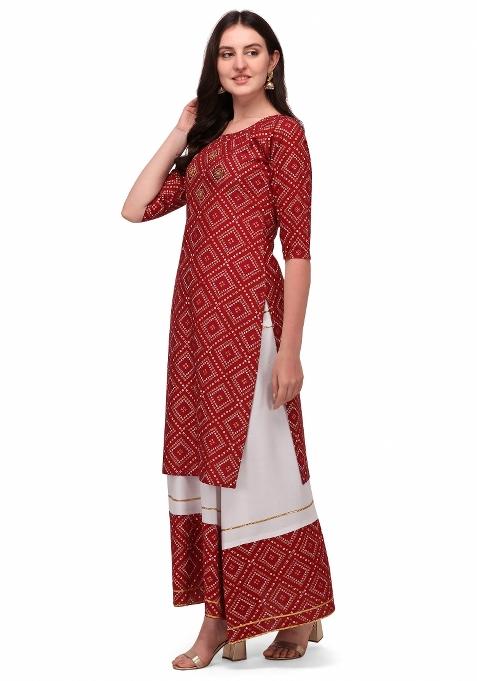 Maroon Embroidery Rayon Kurta Set