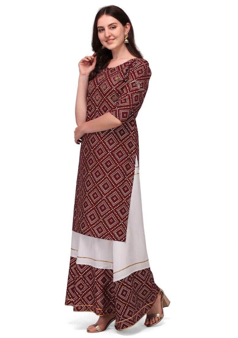 Dark Lavender Embroidery Rayon Kurta Set - Indya