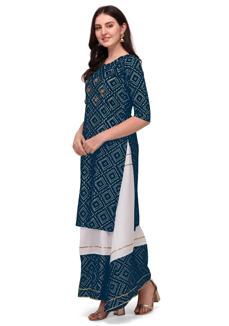 Light Blue Embroidery Rayon Kurta Set - Indya