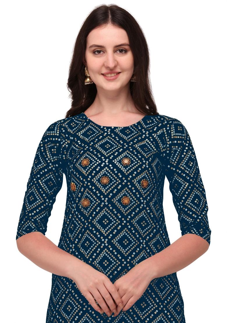 Light Blue Embroidery Rayon Kurta Set - Indya