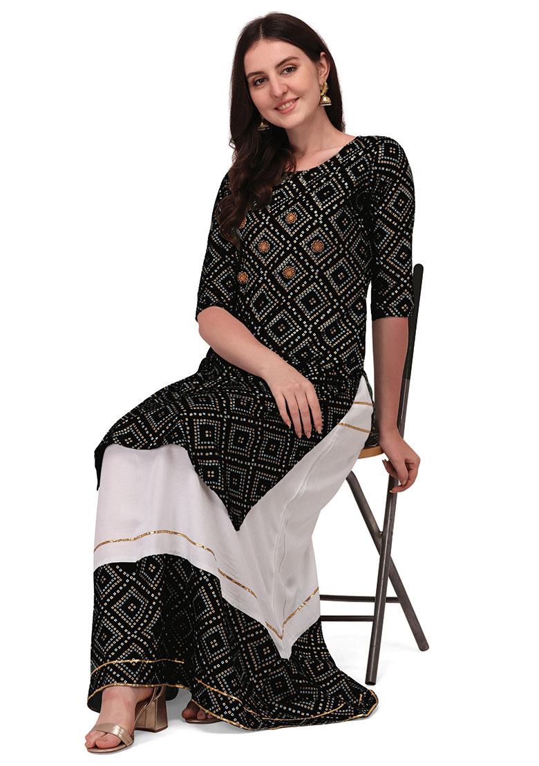 Black Embroidery Rayon Kurta Set - Indya