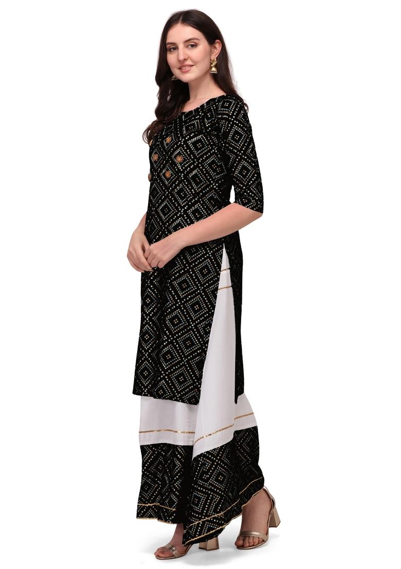 Black Embroidery Rayon Kurta Set - Indya