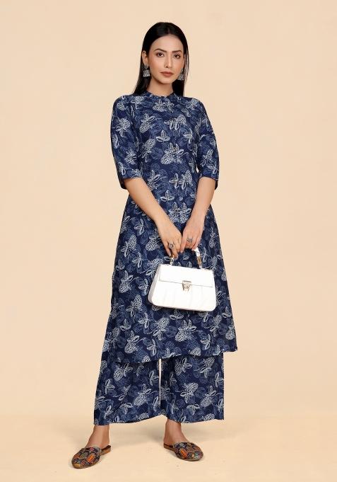 Blue Embroidery Viscose Kurta Set