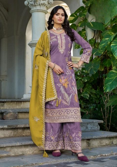 Purple Sequence Work Shimmer Kurta Set