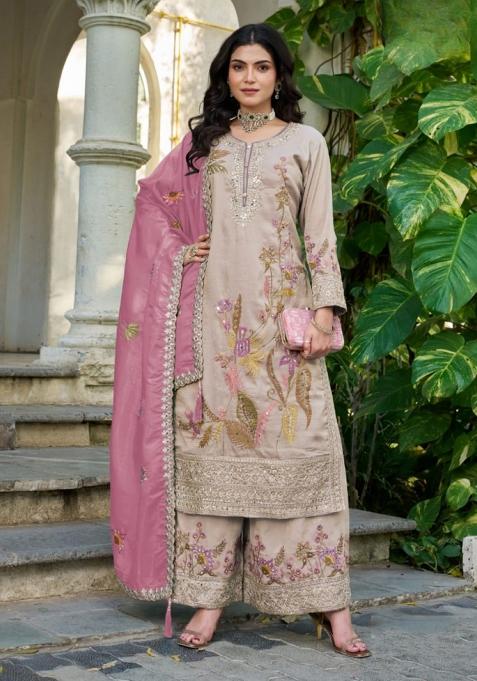 Cream Sequence Work Shimmer Kurta Set