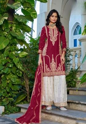Maroon Sequence Work Silk Kurta Set