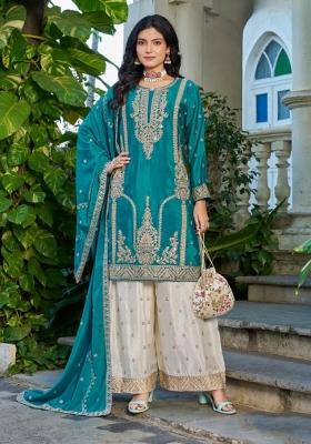 Blue Sequence Work Silk Kurta Set