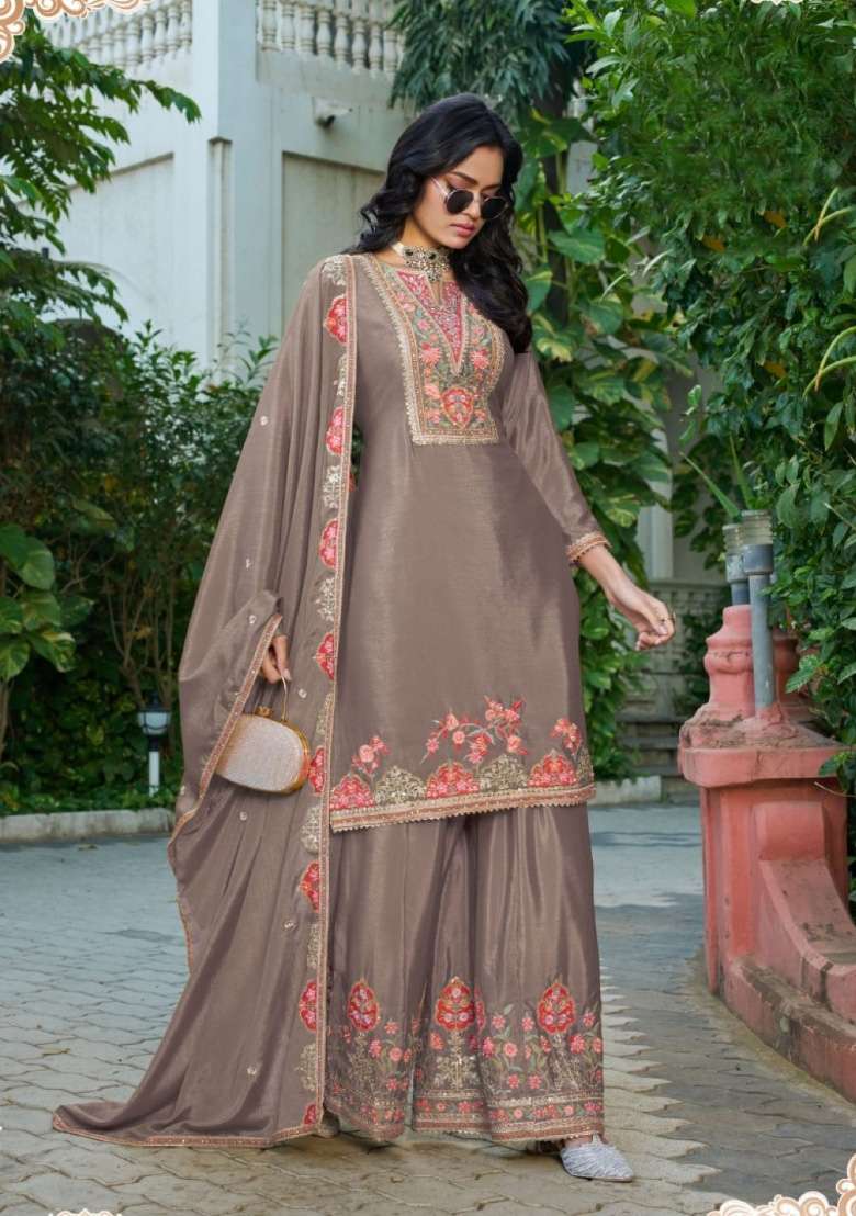 Chiku Embroidered Silk Blend Sharara Set - Indya