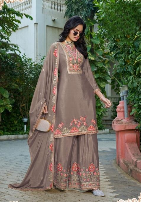 Chiku Sequence Work Silk Kurta Set