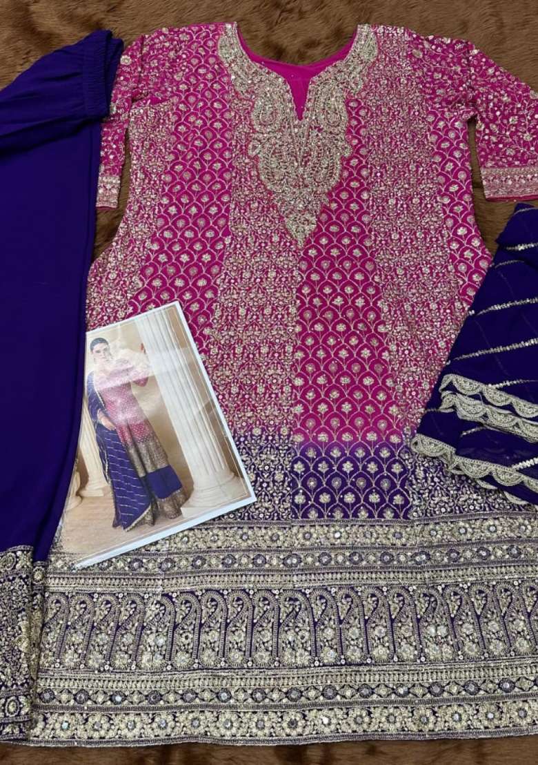 Magenta Sequence Work Georgette Kurta Set - Indya