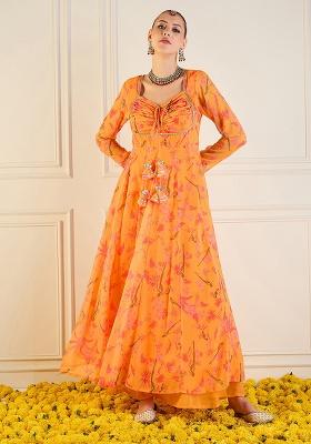 Yellow Printed Rib Kurta Set