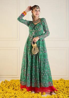 Green Printed Rib Kurta Set