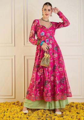 Pink Printed Rib Kurta Set