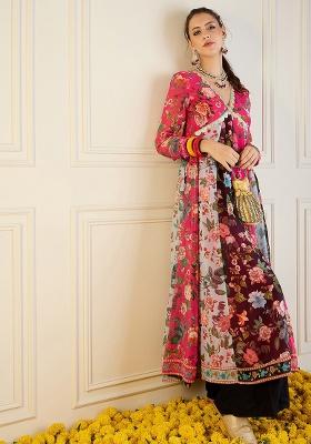 Pink Printed Rib Kurta Set