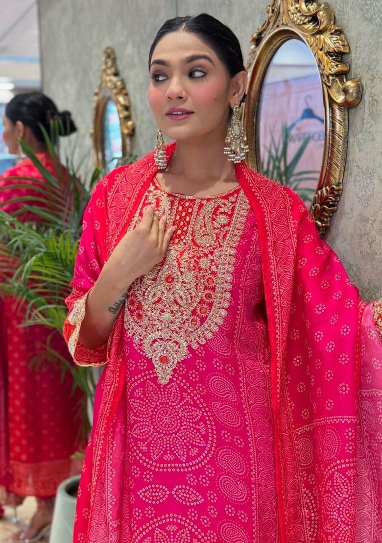 Pink Printed Cotton Kurta Set - Indya