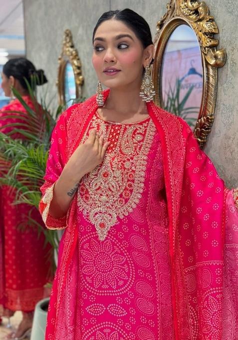 Pink Printed Cotton Kurta Set