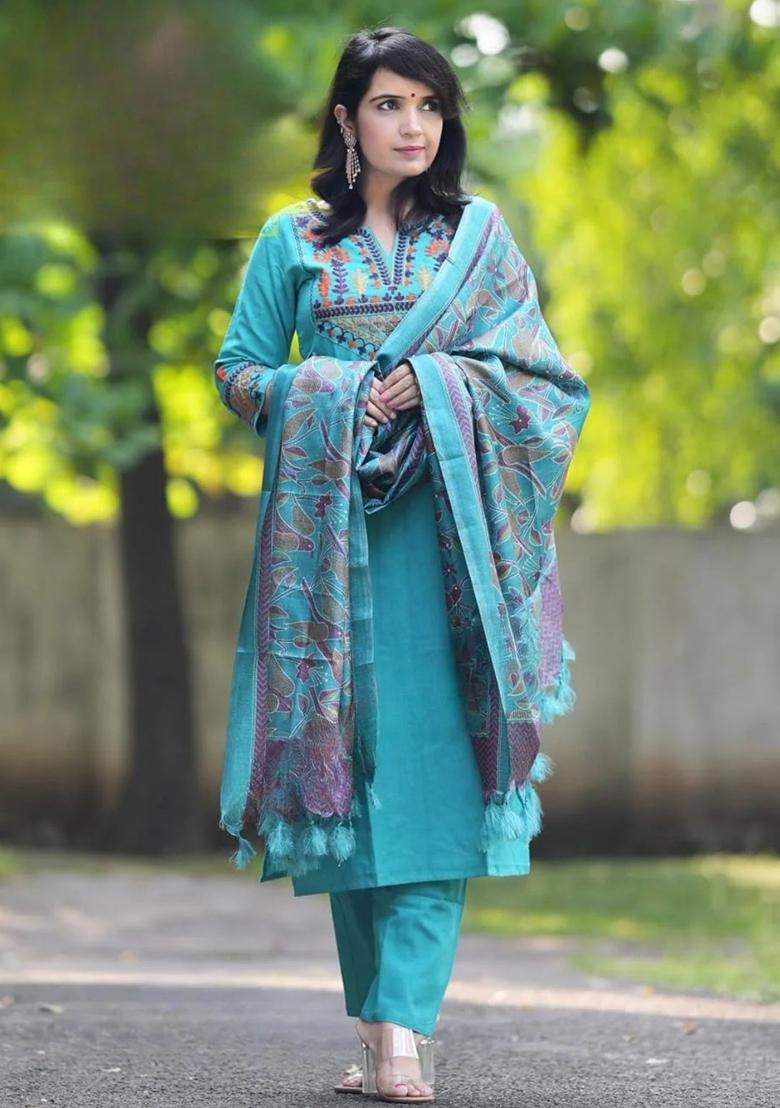 Blue Printed Cotton Kurta Set - Indya