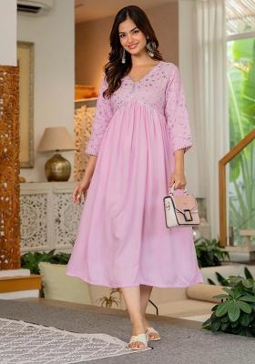 Pink Printed Cotton Kurta Set