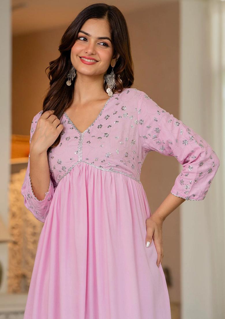 Pink Printed Cotton Kurta Set - Indya