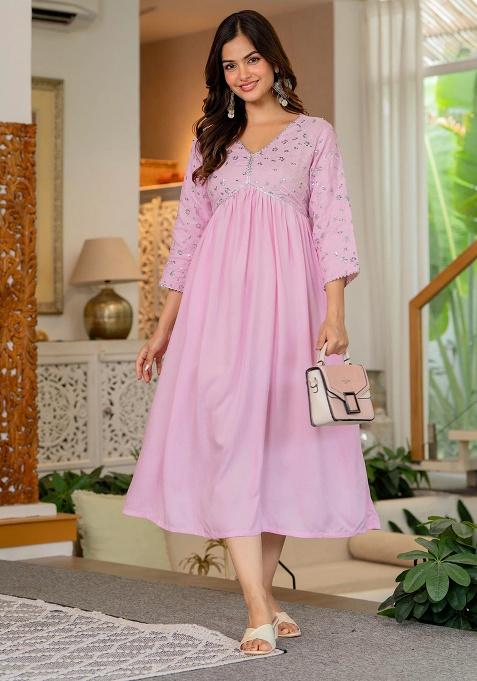 Pink Printed Cotton Kurta Set