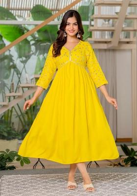 Yellow Printed Cotton Kurta Set
