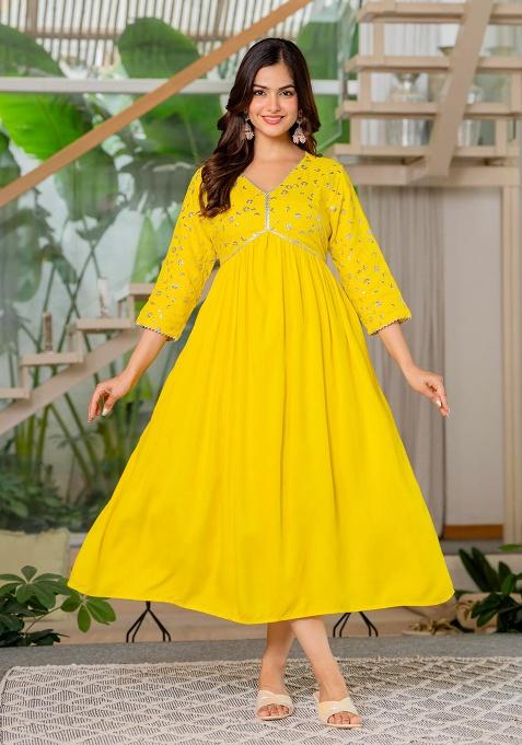 Yellow Printed Cotton Kurta Set
