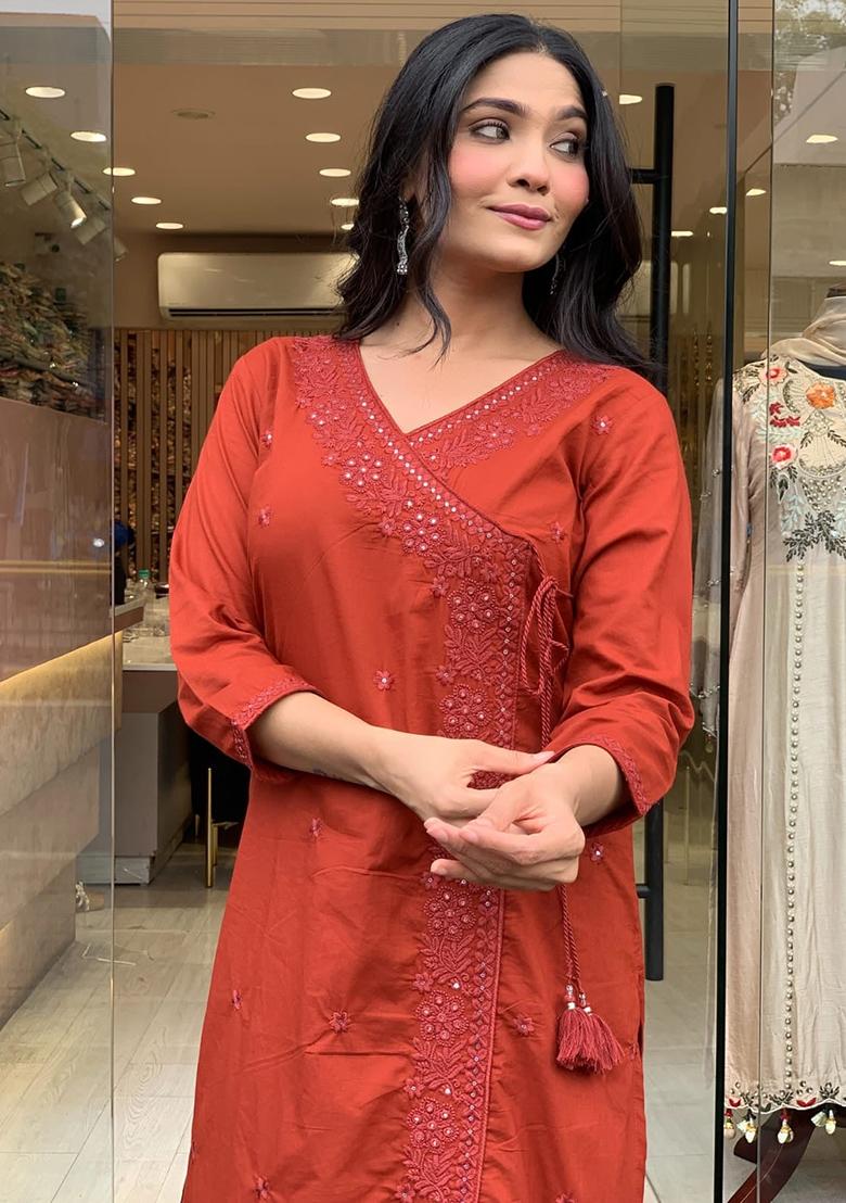 Brown Printed Cotton Kurta Set - Indya