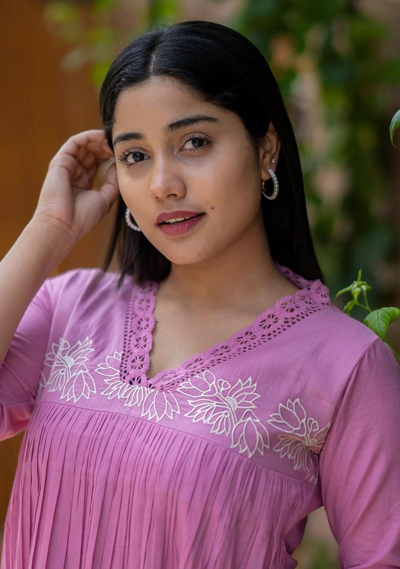 Pink Printed Cotton Kurta Set - Indya