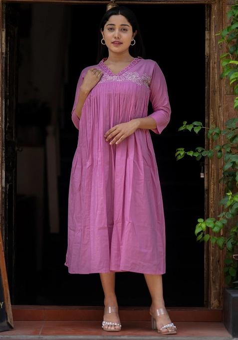 Pink Printed Cotton Kurta Set