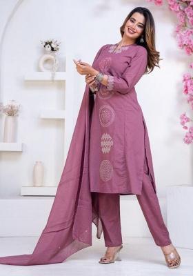 Lilac Printed Cotton Kurta Set